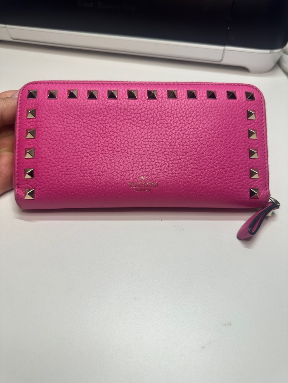 Valentino, Garavani, Pink Studded, Zippy Wallet